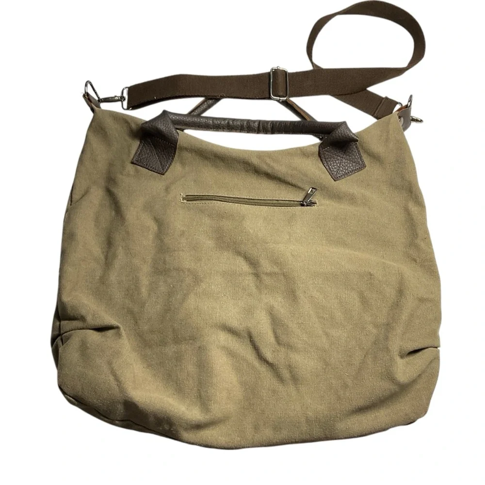 K2 Classic Fashion Tan Canvas Brown Faux Leather Accents Crossbody Messenger Bag